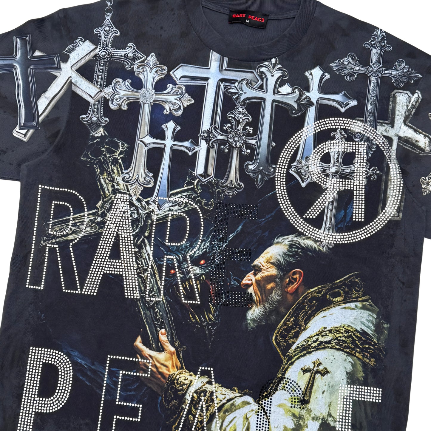 Rare Peace Chrome Saint Rhinestone T-shirt