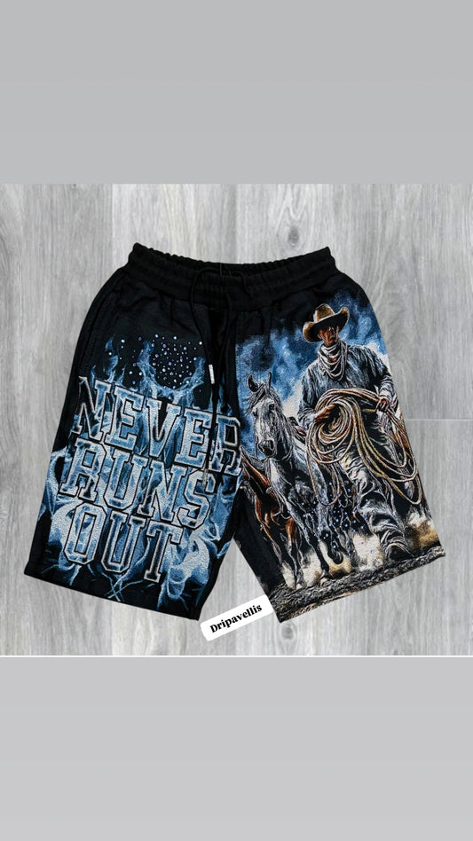 Majestik Never Runs Out Tapestry Rhinestone Shorts