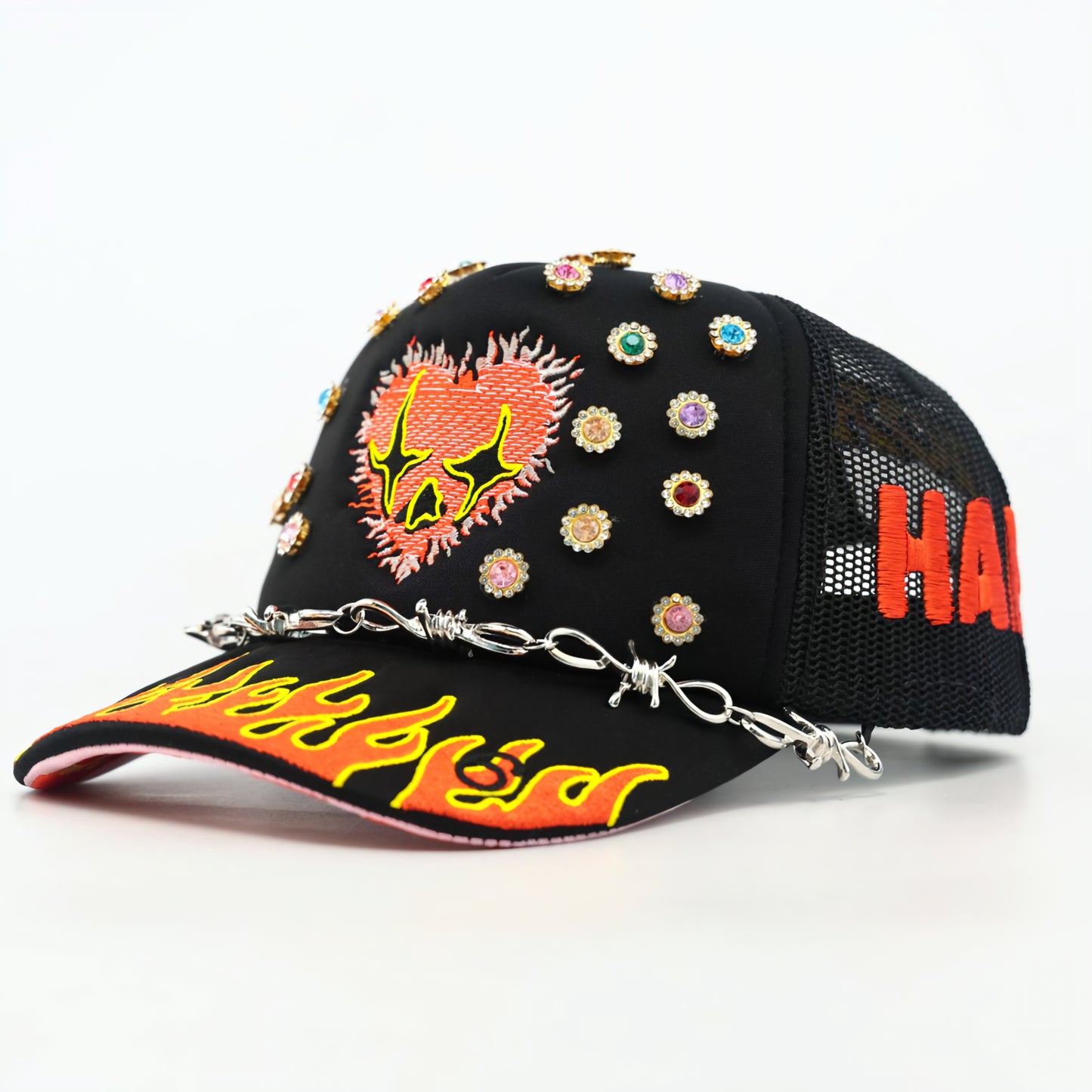 Toxicity Love Hard Rhinestone Barb Wire Trucker Hat