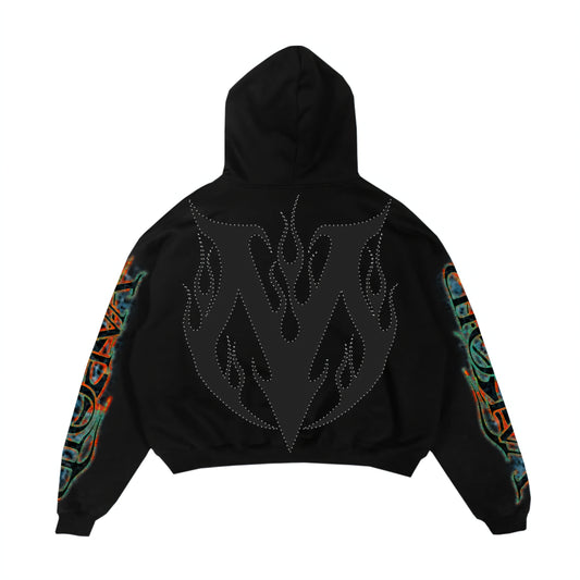 Valoir Screw Mouth Garment Dyed Puff Print Heavyweight Rhinestone Hoodie