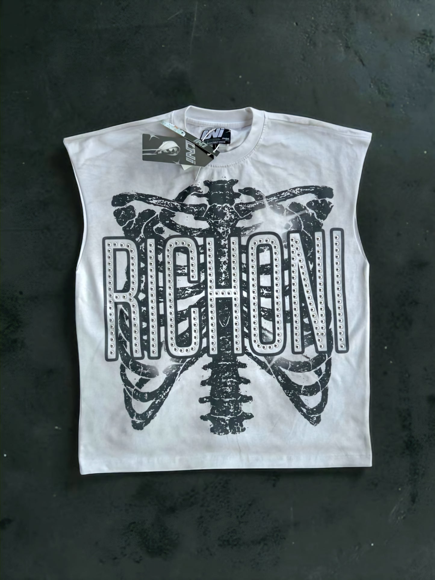 Rich Oni Metal Bones Studded Sleeveless T-shirt