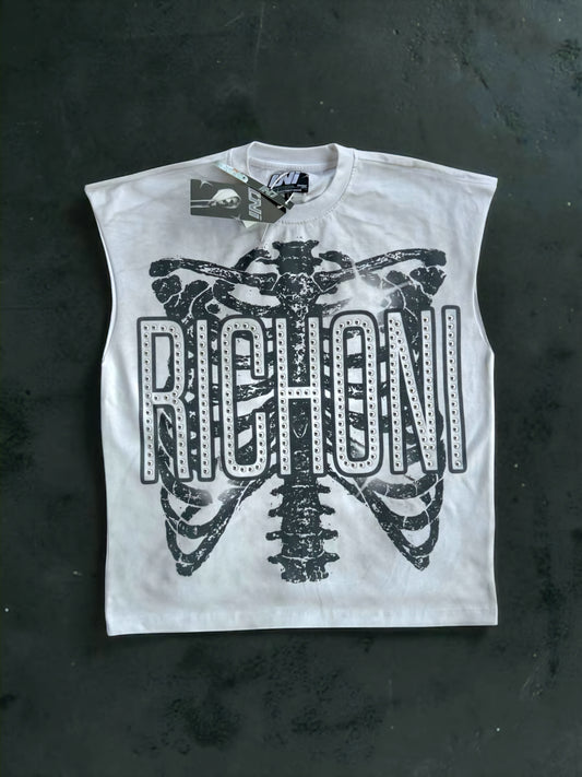 Rich Oni Metal Bones Studded Sleeveless T-shirt