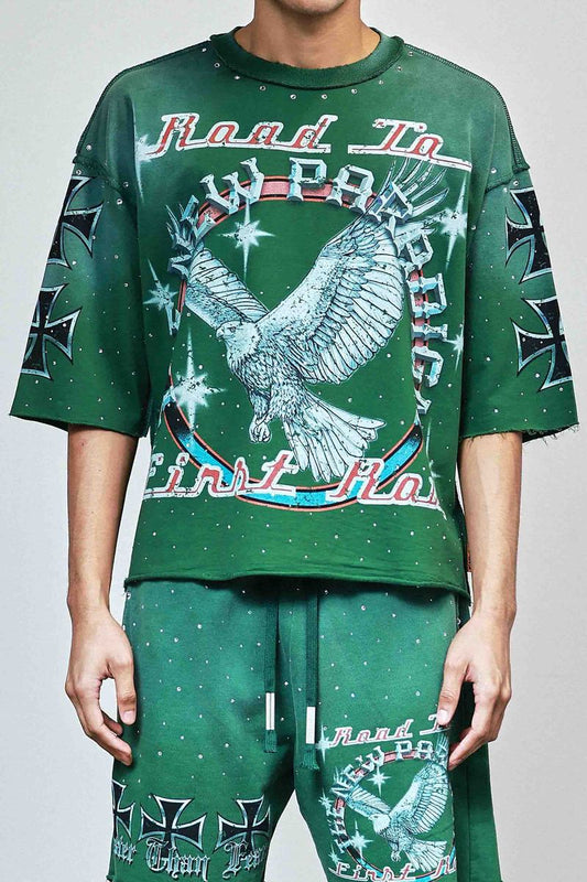 First row Iron Faith Cropped Rhinestone T-shirt