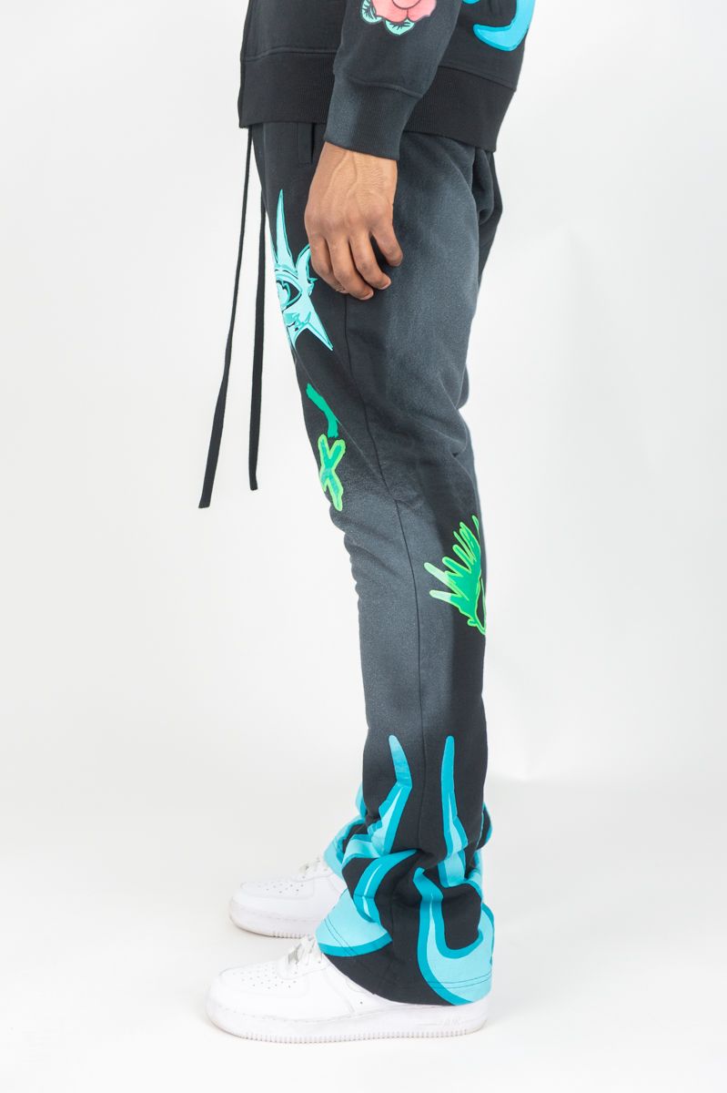 Rebel Minds Over Heated Acid Wash Fleece Stacked Pants