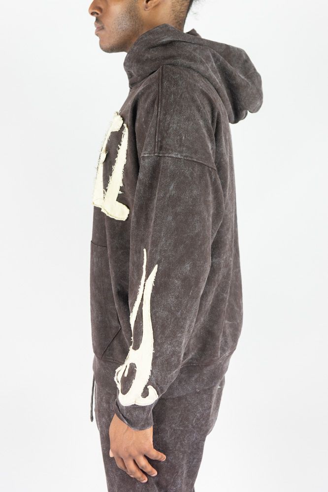 Rebel Minds Flames Acid Wash Hoodie (Chocolate)