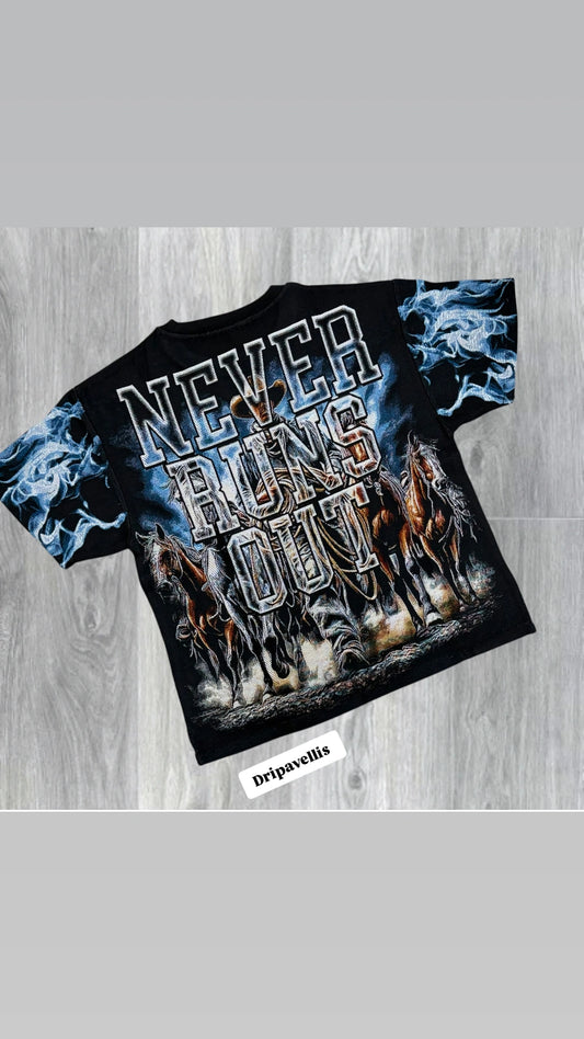 Majestik Never Runs Out Tapestry Rhinestone T-shirt