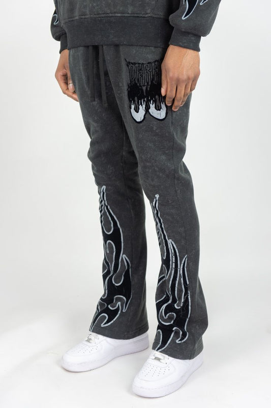 Rebel Minds Burnout Stacked Sweatpants (Black)