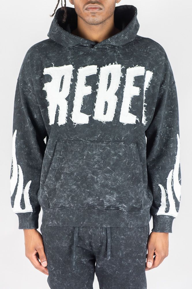 Rebel Minds Flames Acid Wash Hoodie