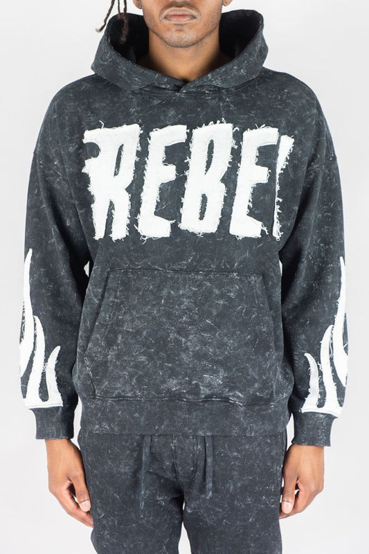 Rebel Minds Flames Acid Wash Hoodie