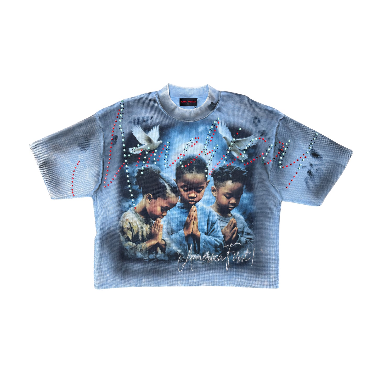 Rare Peace I'll Pray For You Waffle Rhinestone T-shirt