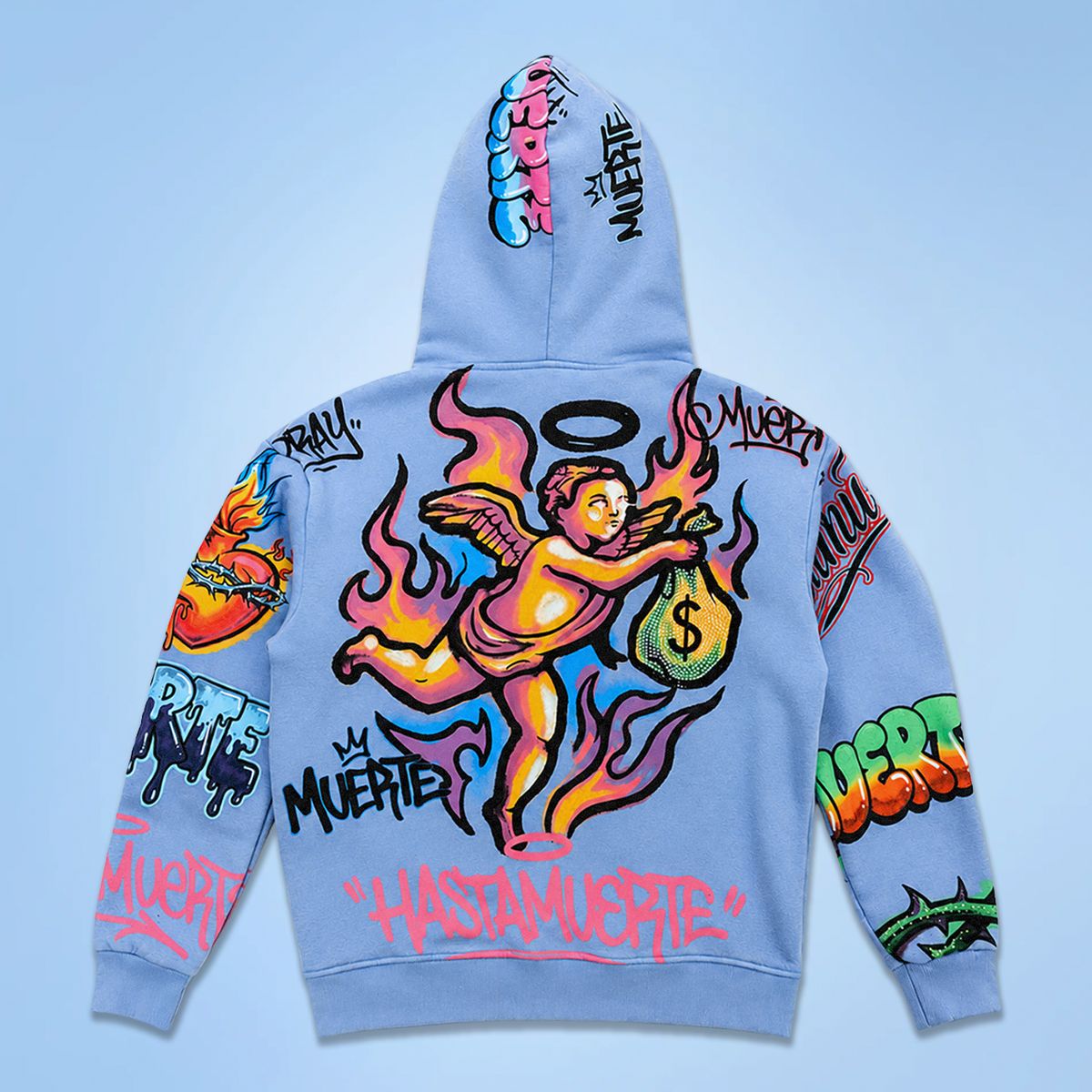 Hasta Muerte All Over Print With Rhinestones Hoodie