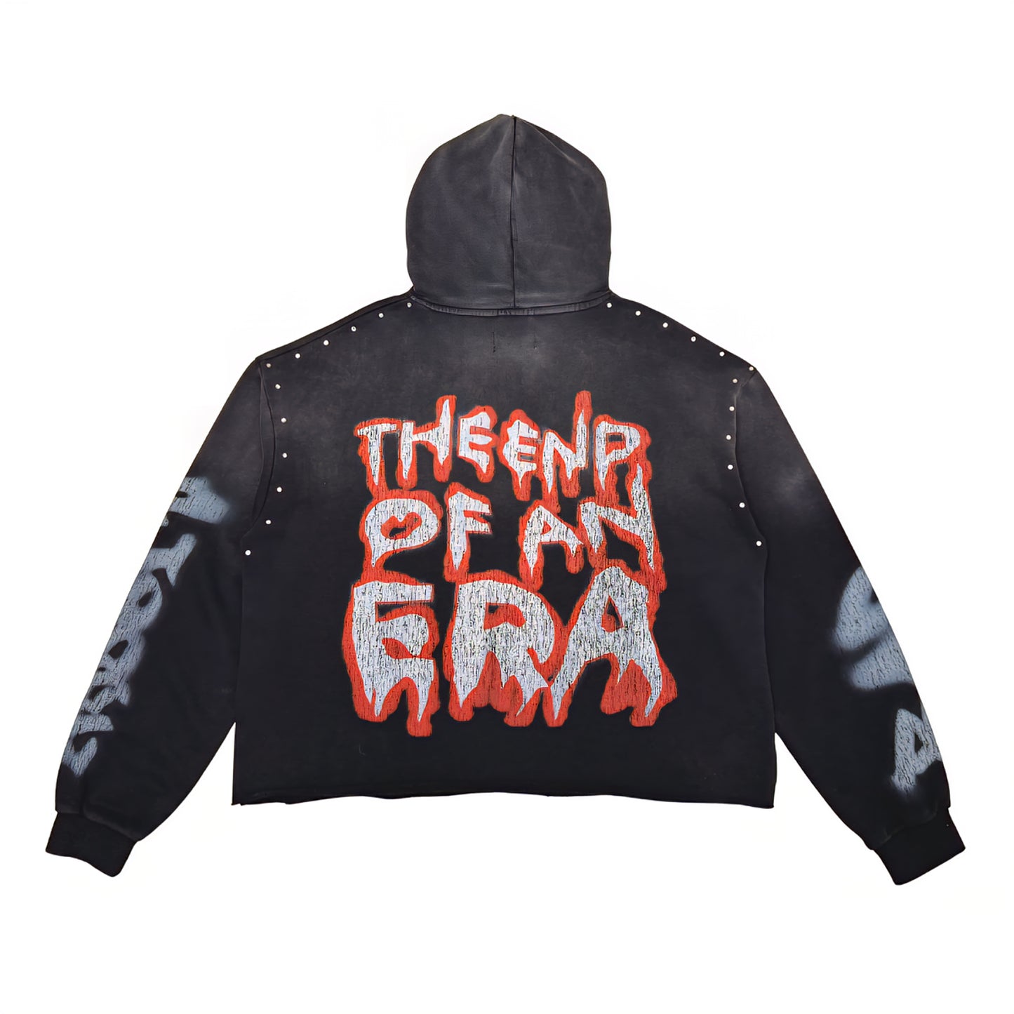 Rare Peace Bad Habits Washed F. Terry Cut Off Hoodie w/ Rhinestones