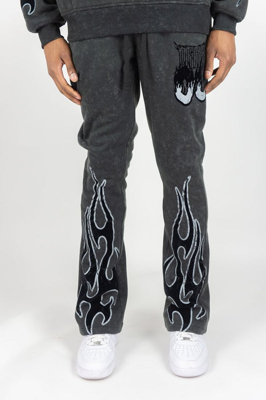 Rebel Minds Burnout Stacked Sweatpants (Black)