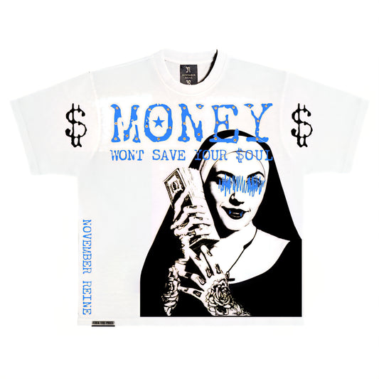 November Reine Money Won't Save You Luxury Heavyweight T-shirt With Rhinestones