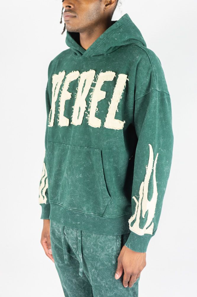 Rebel Minds Flames Acid Wash Hoodie (Green)