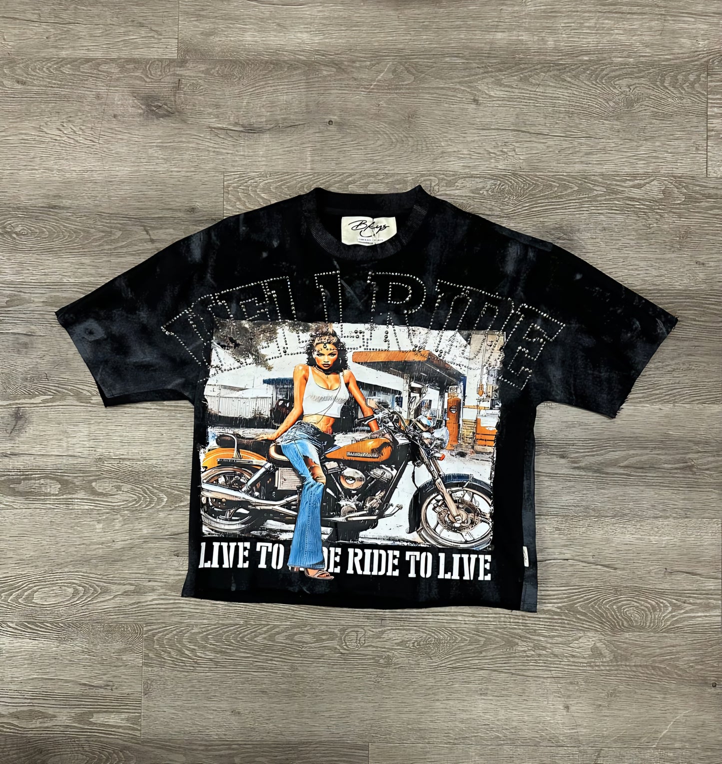 BKYS Live To Ride Rhinestone Cropped T-shirt (Black)