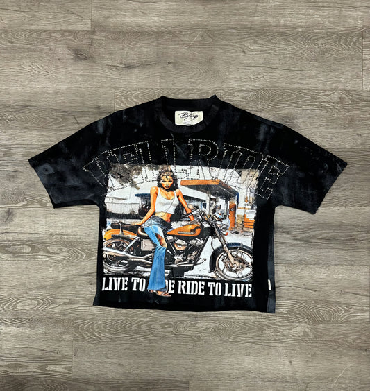 BKYS Live To Ride Rhinestone Cropped T-shirt (Black)