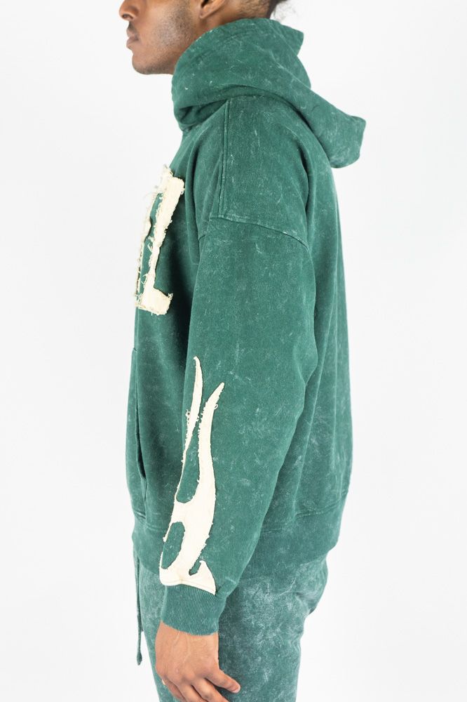 Rebel Minds Flames Acid Wash Hoodie (Green)