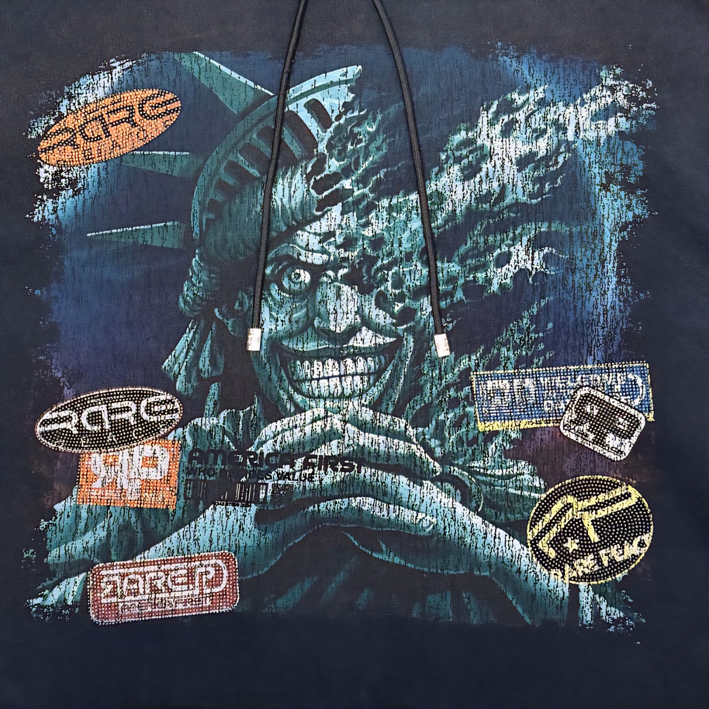 Rare Peace The City Is Mine Washed F. Terry Cut Off Hoodie w/ Rhinestone Details