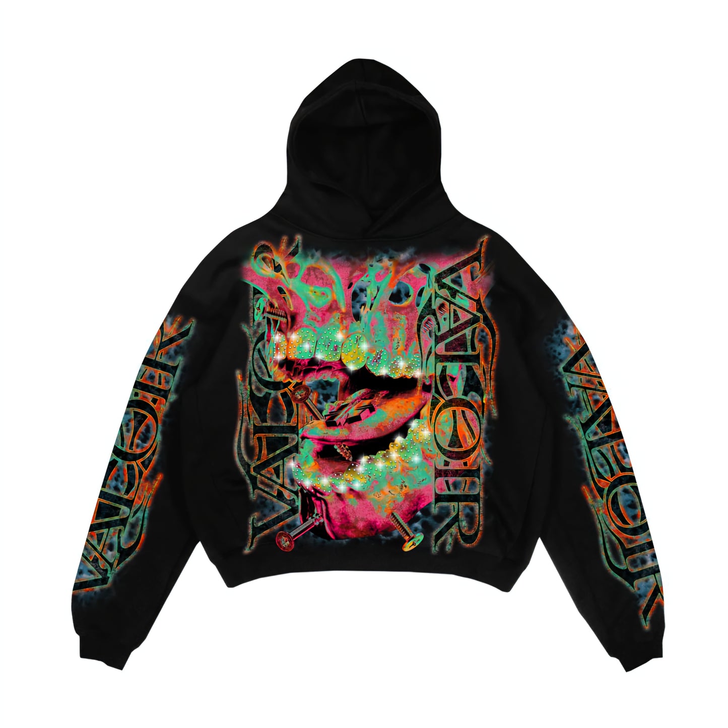 Valoir Screw Mouth Garment Dyed Puff Print Heavyweight Rhinestone Hoodie