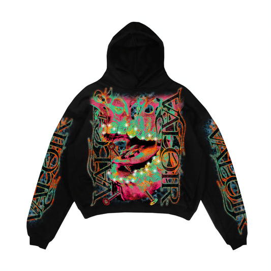Valoir Screw Mouth Garment Dyed Puff Print Heavyweight Rhinestone Hoodie