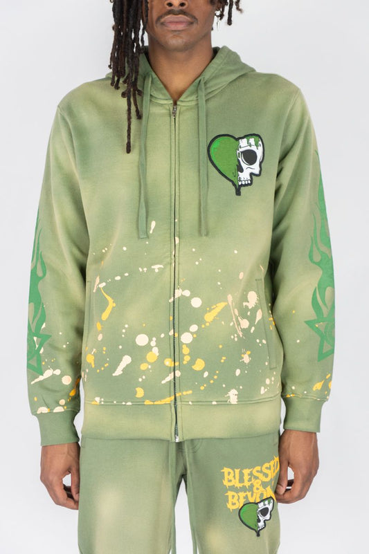 Rebel Minds Blessed Beyond Acid Wash Full-Zip-Up