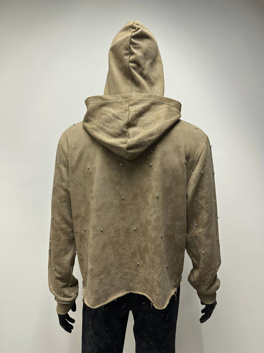 BKYS VVS Flooded Rhinestone Hoodie With Ski Mask Attached (Vintage Khaki)