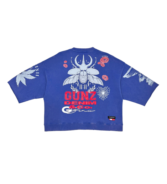 Gunzini Dragon Fly Full Zip  Tshirt Cropped T-shirt (Blue)