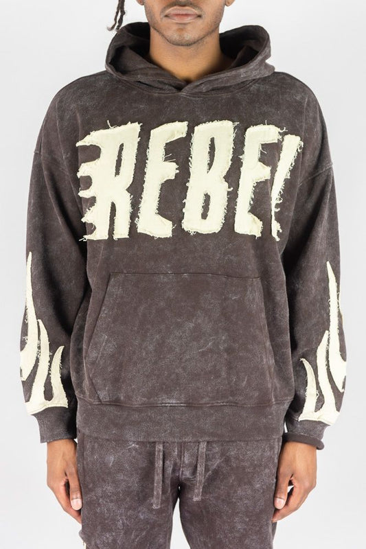 Rebel Minds Flames Acid Wash Hoodie (Chocolate)