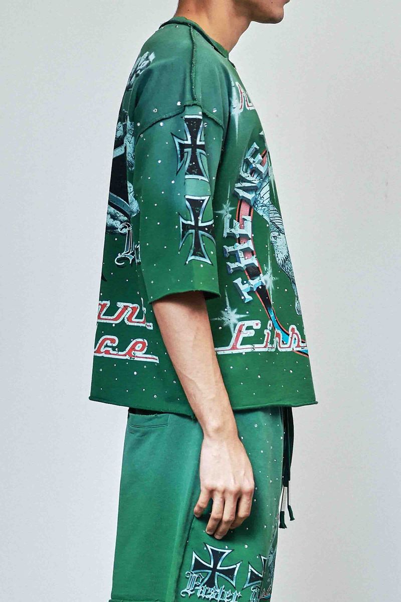 First row Iron Faith Cropped Rhinestone T-shirt