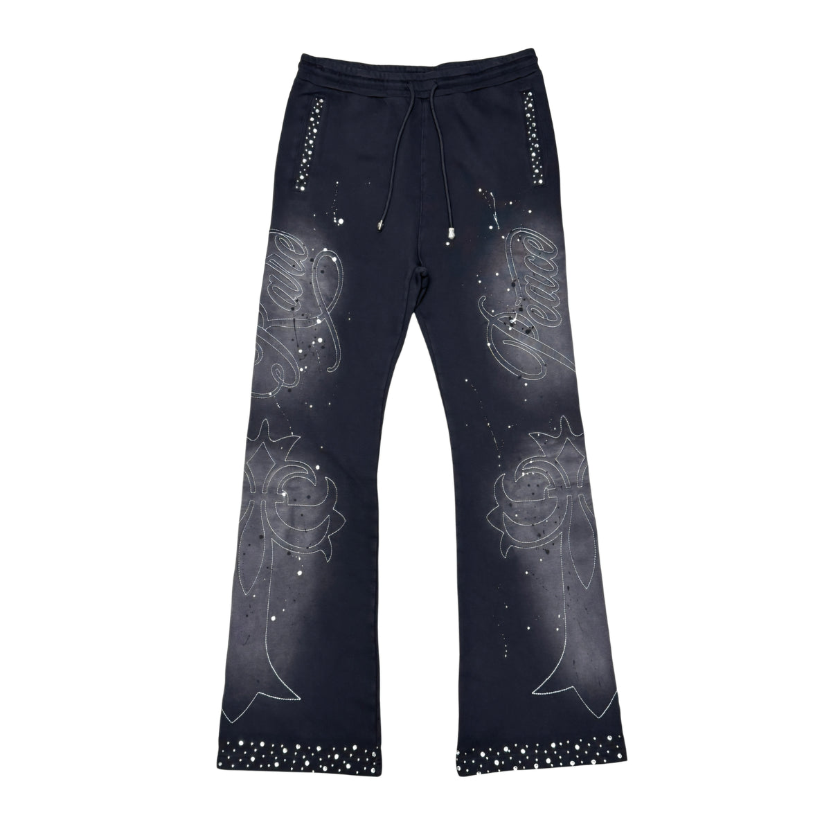 Rare Peace Washed Embossed W/ Rhinestone Details Stacked Sweatpants