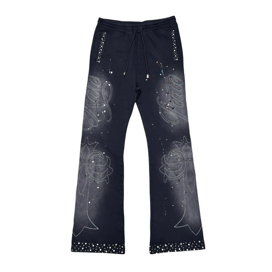 Rare Peace Washed Embossed W/ Rhinestone Details Stacked Sweatpants