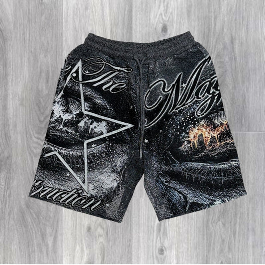 Majestik See The Destruction Tapestry Rhinestone Shorts