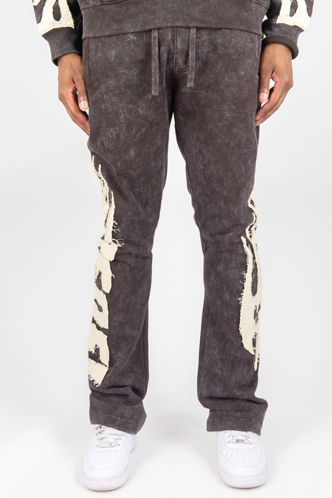 Rebel Minds Flames Acid Wash Stacked Sweatpants (Chocolate)