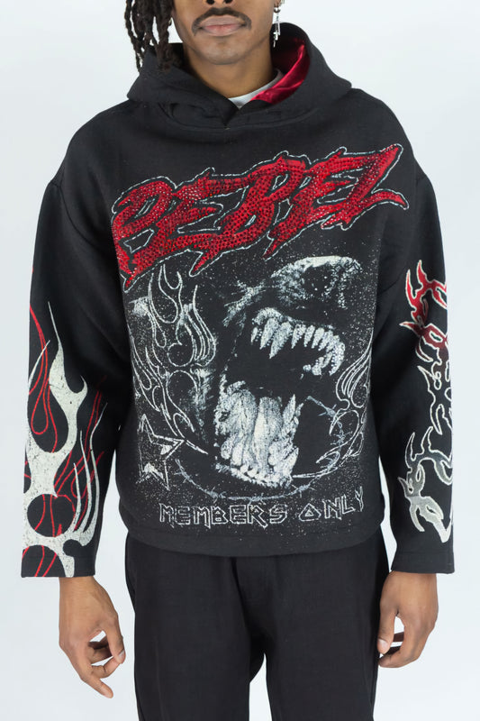 Rebel Minds Heavyweight Rhinestone Tapestry Mad Dog Hoodie