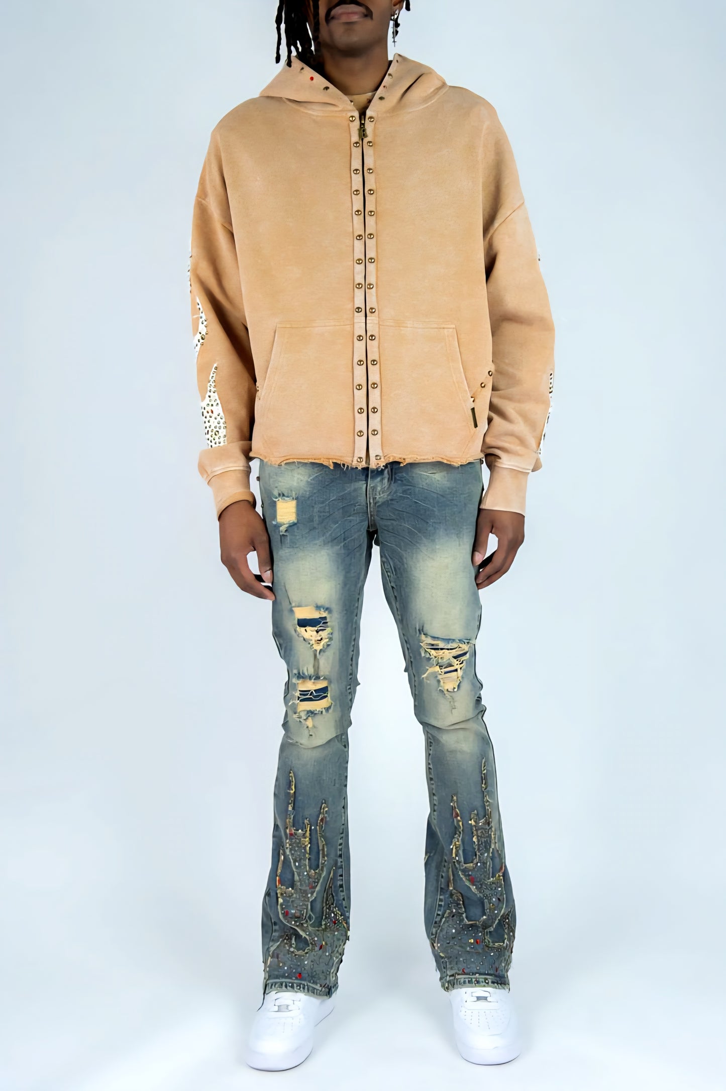 Rebel Denim Firefest Full Zip Premium Rhinestones & Studded Hoodie