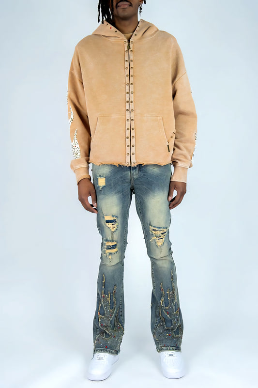 Rebel Denim Firefest Full Zip Premium Rhinestones & Studded Hoodie