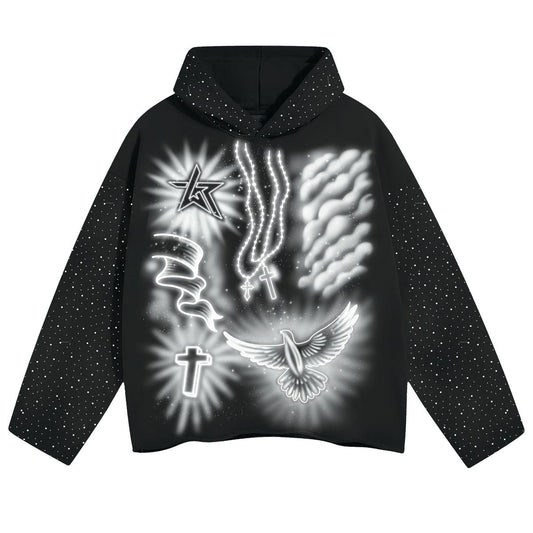 Wknd Riot Airbrush Rhinestone Hoodie