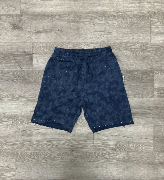 Bkys Rhinestone French Terry Shorts Acid Wash Navy