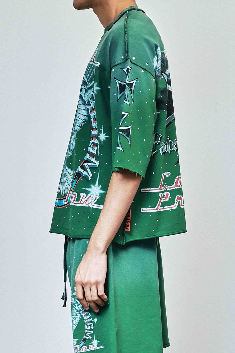 First row Iron Faith Cropped Rhinestone T-shirt