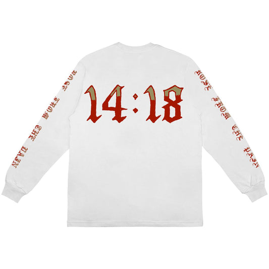 November Reine Rhinestone Rose From The Pain Luxury Heavyweight Long Sleeve T-shirt (White)