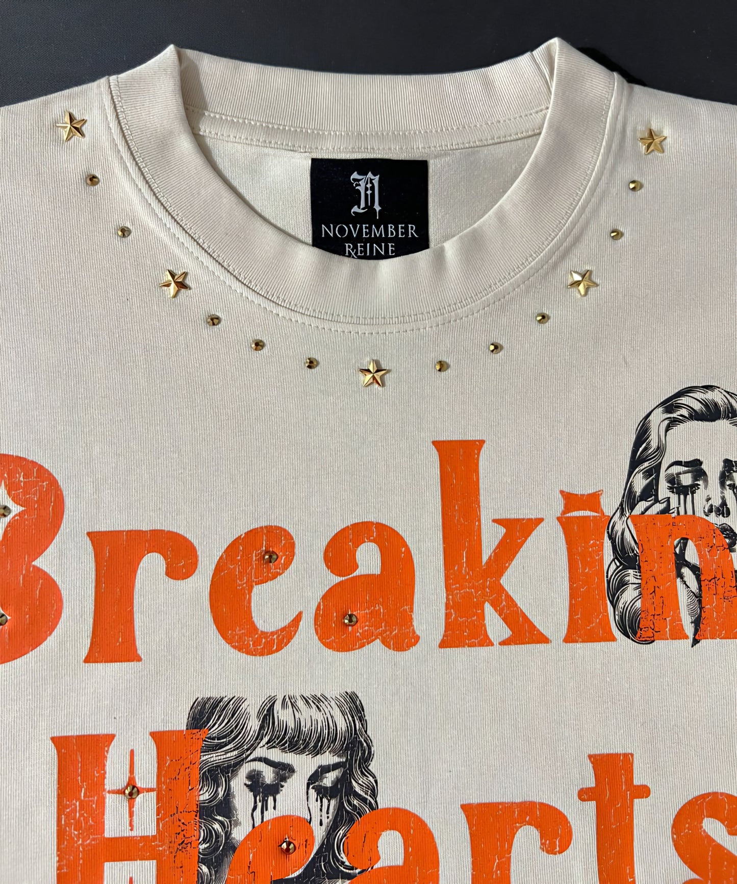November Reine Breaking Hearts Luxury Heavyweight T-shirt With Rhinestones