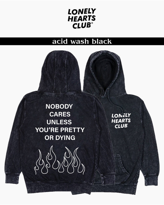 Lonely Hearts Club Nobody Cares Hoodie (Acid Black)