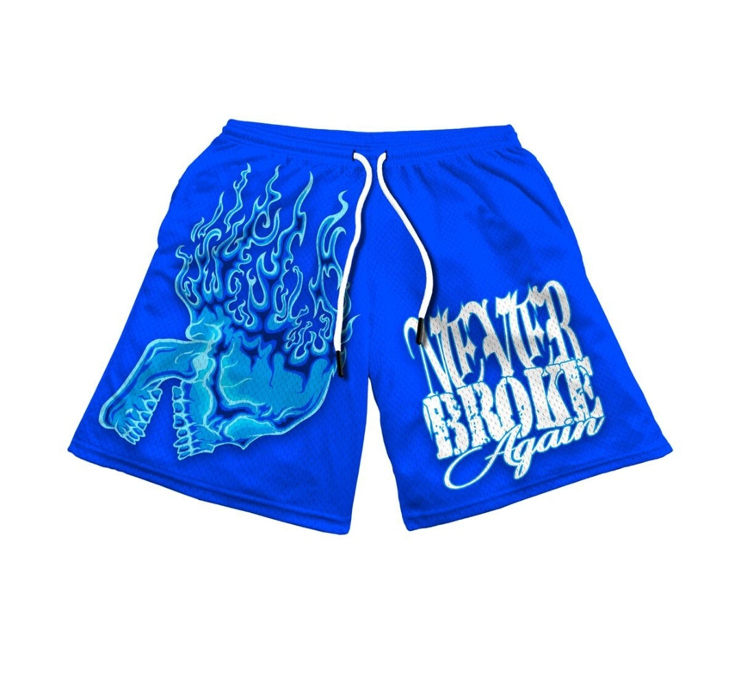 Never Broke Again Blue Skull Mesh Shorts