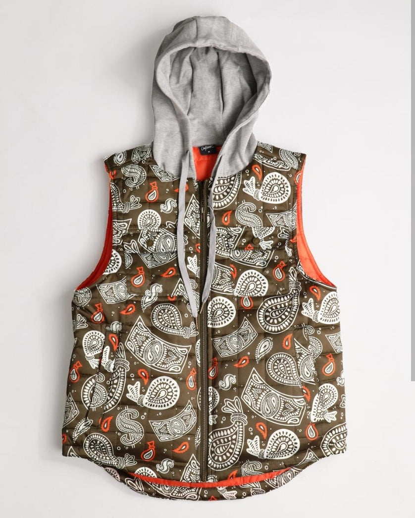 Outrank Money Paisley Nylon Quilted Vest