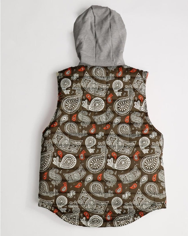 Outrank Money Paisley Nylon Quilted Vest