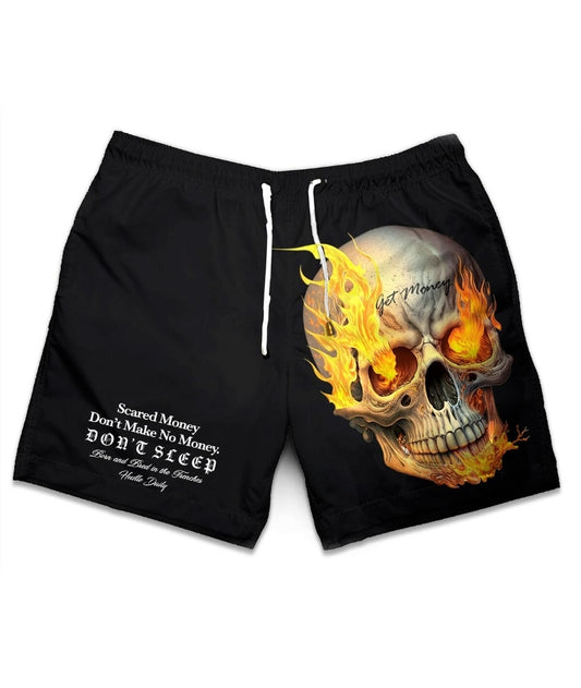 Hasta Muerte Scared Money Burning Skull Shorts
