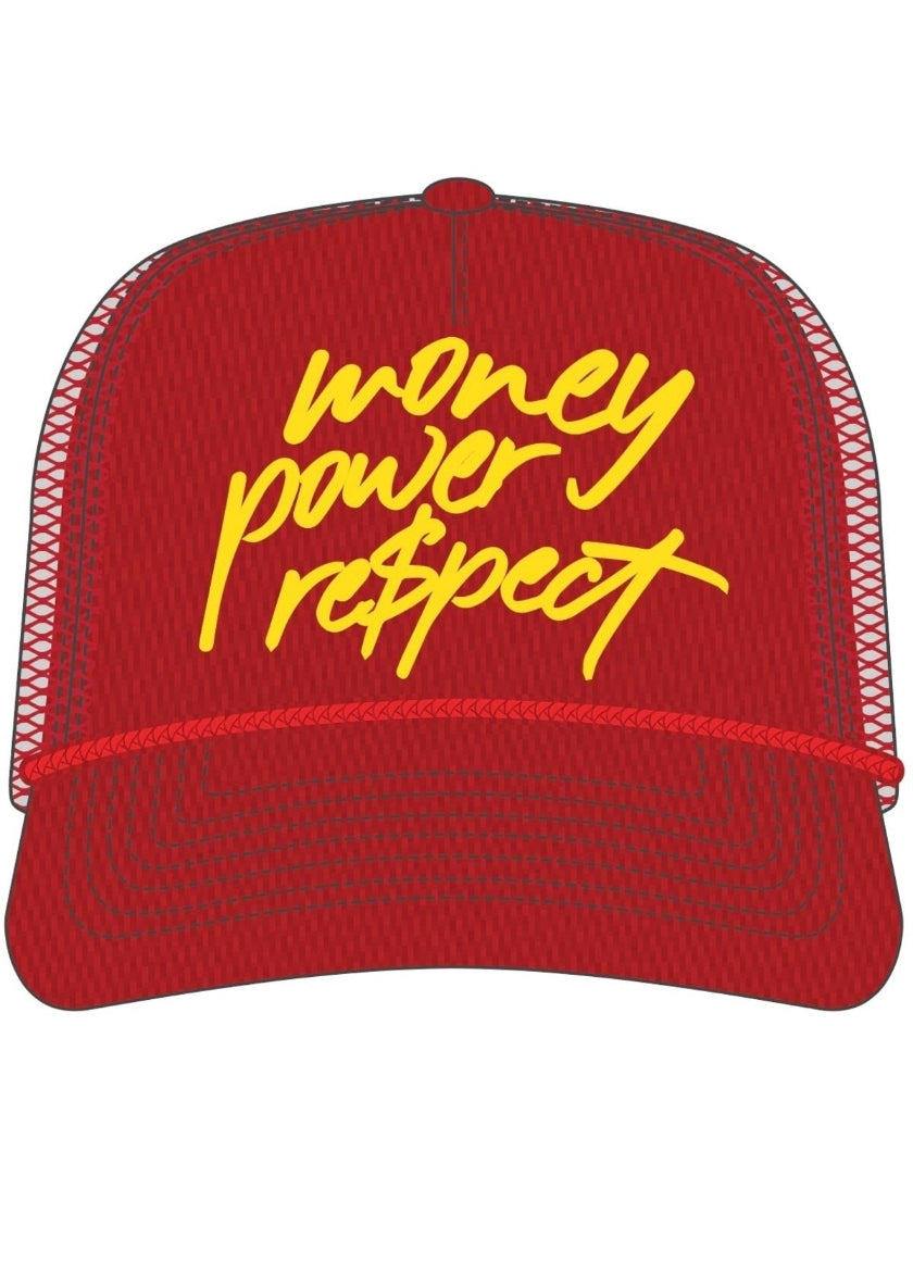Money Power Respect Trucker Hat (Red)
